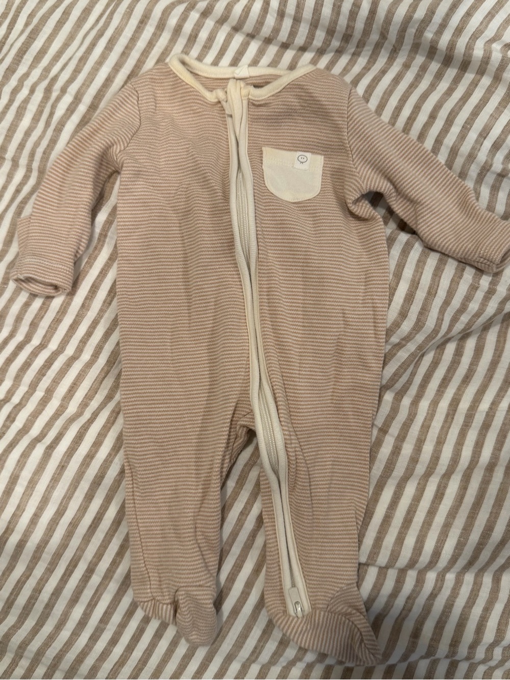 MORI Cream and Beige Striped Footed One-Piece